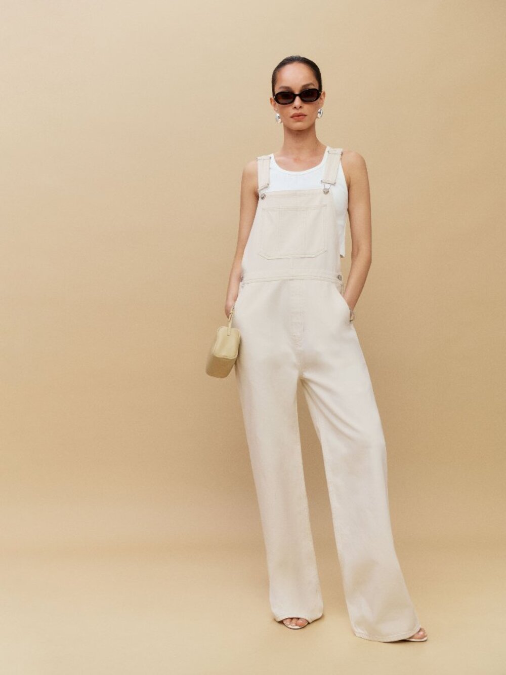 Reformation River Relaxed Denim Overalls - Raw Hem, Size 8